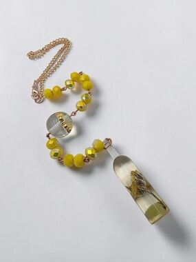 Yellow Crystal & Bottle Resin Pendant Car Charm Handmade Hanging Decor